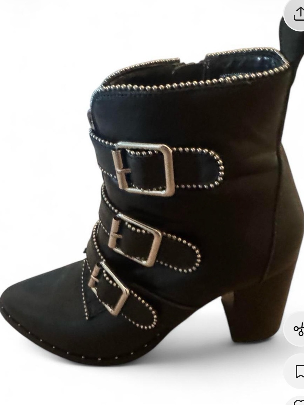 Steve Madden Black Leather Ankle Boots with Silver Studs & Buckles Size 10